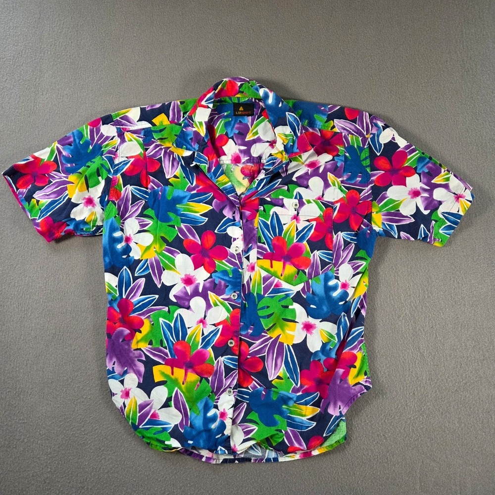Vintage Liz Claiborne Lizsport Shirt Womens Large Floral Hawaiian Beach Sport